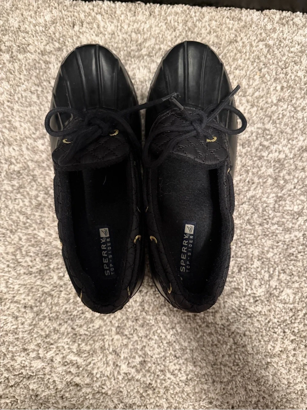 Sperry top slider Black Quilted Duck Shoes